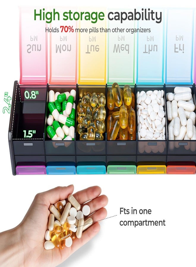 Daviky Extra Large Weekly Pill Organizer 2 Times a Day, XXL Pill Box 7 Day with AM PM Large Compartments, BPA-Free Daily Medicine Case, Jumbo Pill Holder for Fish Oils, Vitamins & Supplements（Black） - Image 2
